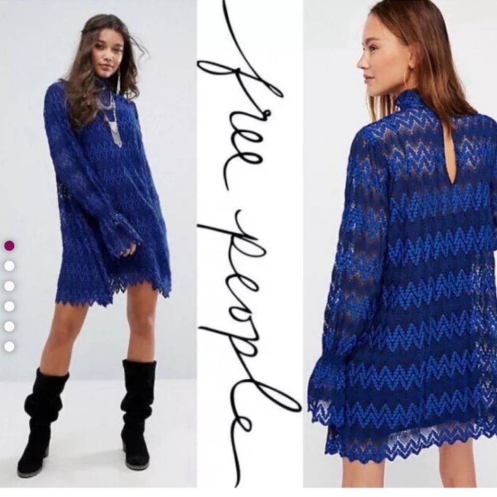 Free People Royal Blue Long Sleeve Dress S